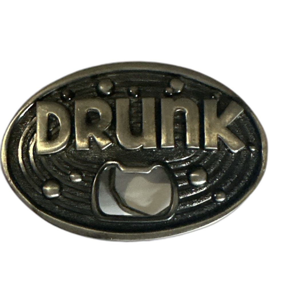 Vintage‎ large metal Bottle Opener / belt buckle  DRUNK